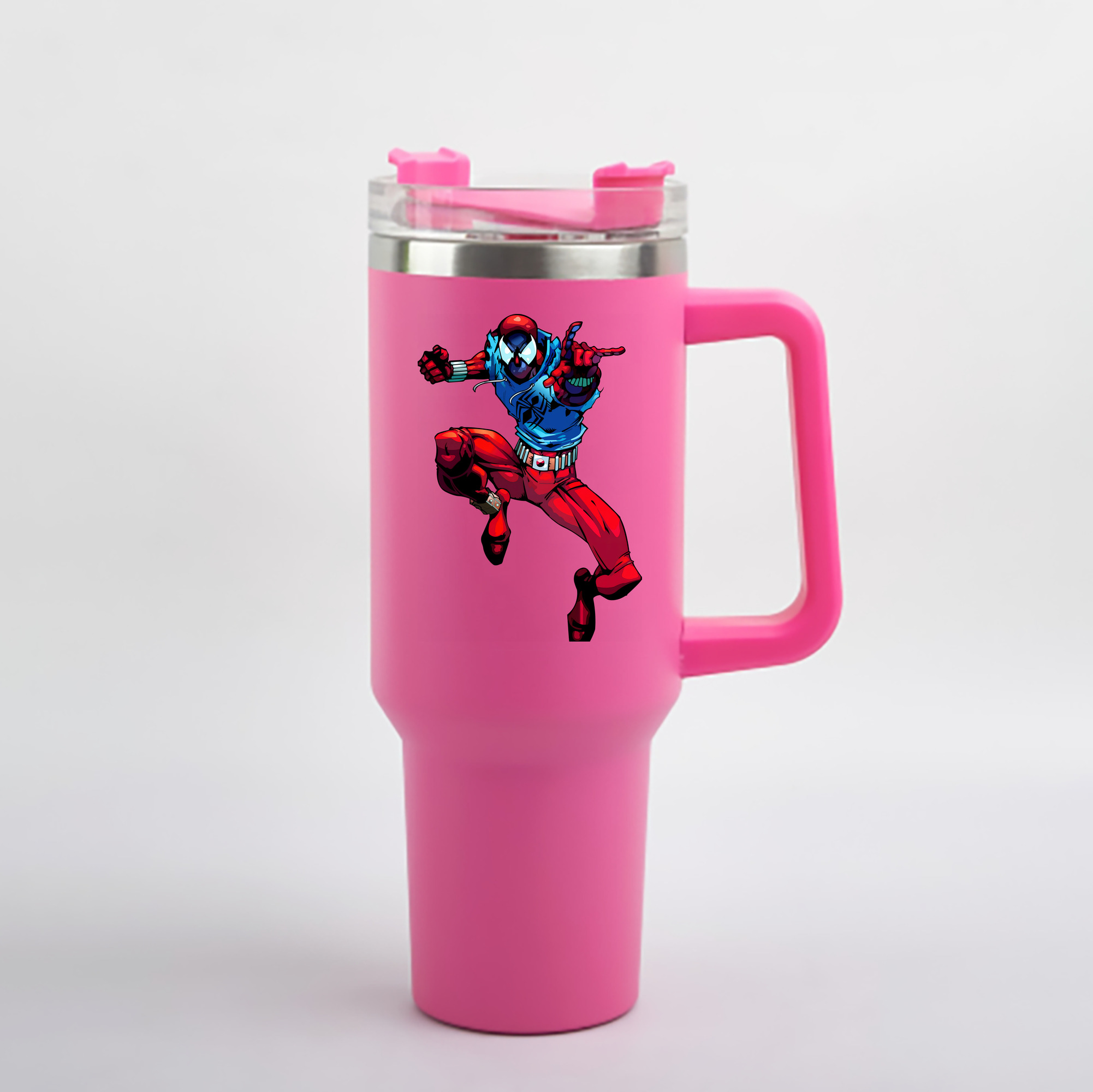 （画像用） Spider Man スパイダーマン 1200mL車用タンブラー - クリスタルステッカー（プラスチックストロー付き）